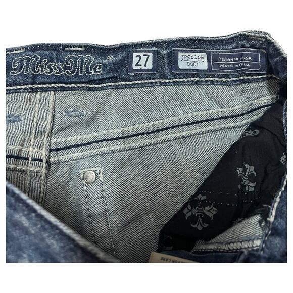 Miss Me Jeans Womens 27 Blue Rhinestone Fleur de lis Embellished Pockets Low - Picture 4 of 12